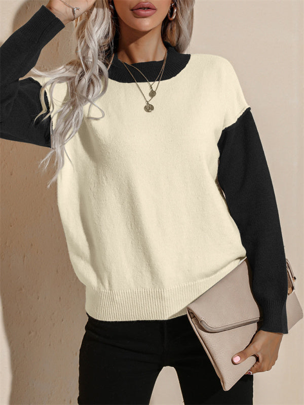 Women’s casual color contrast loose long-sleeved pullover