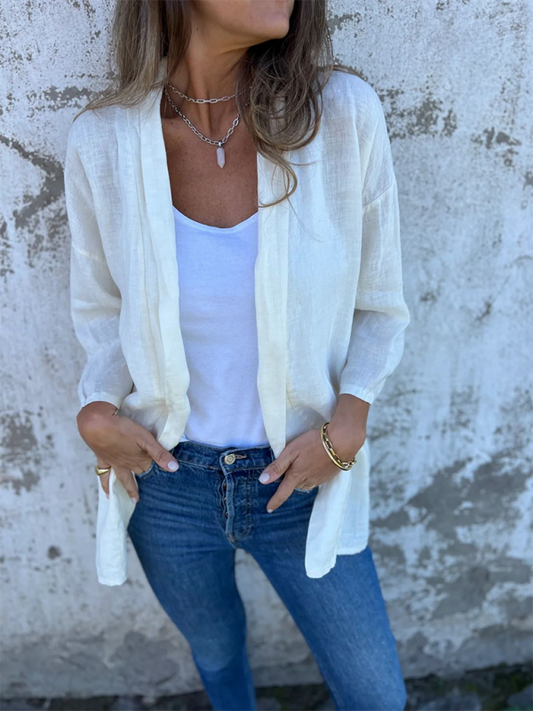 Women’s Casual Loose Pocket Cardigan Jacket - White / S