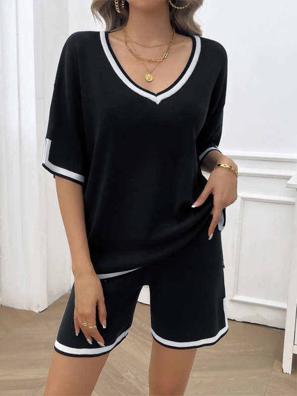 Women’s casual loose v-neck sweater two-piece set