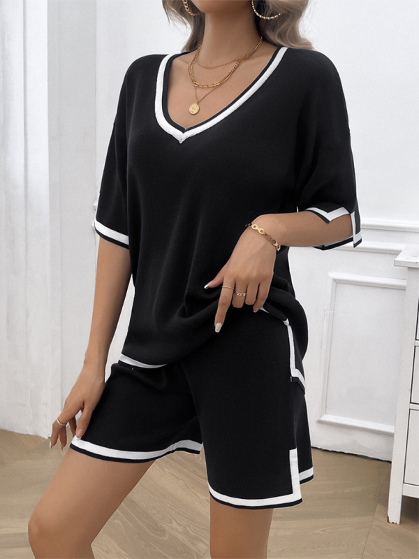 Women’s casual loose v-neck sweater two-piece set