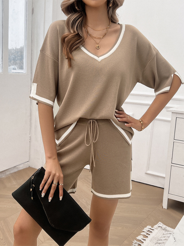 Women’s casual loose v-neck sweater two-piece set