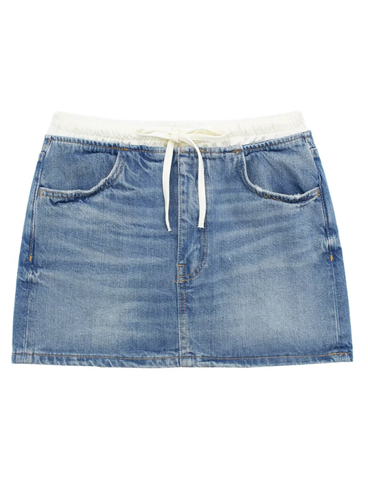 Women’s casual patchwork denim style skirt - Blue / XS