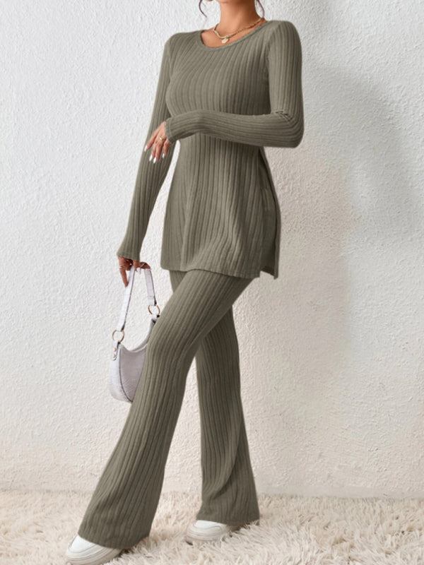 Women’s casual slim side slit knitted two-piece set