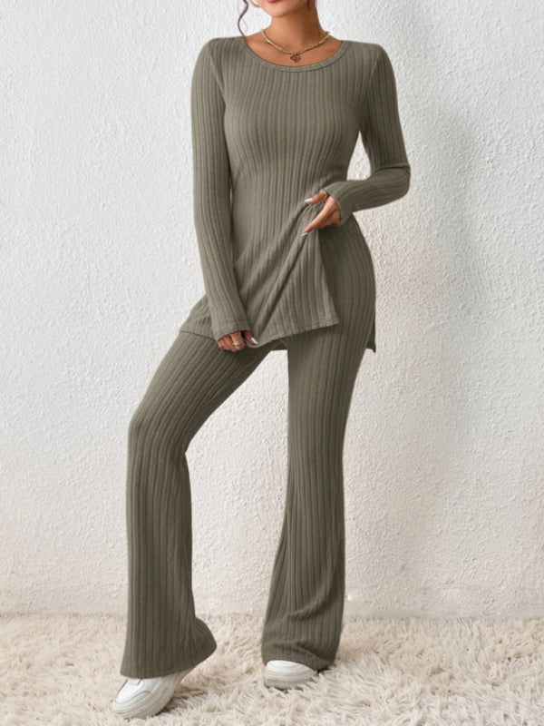 Women’s casual slim side slit knitted two-piece set