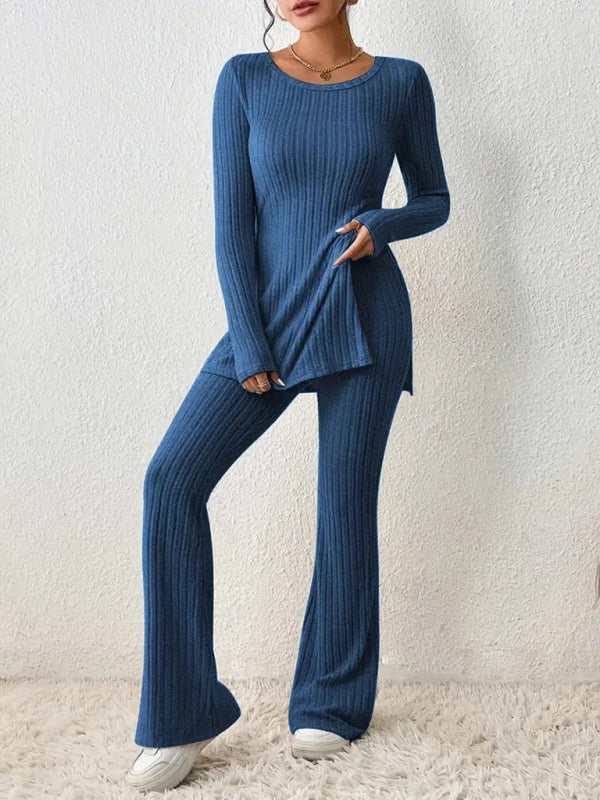 Women’s casual slim side slit knitted two-piece set