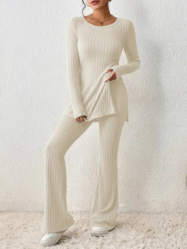 Women’s casual slim side slit knitted two-piece set