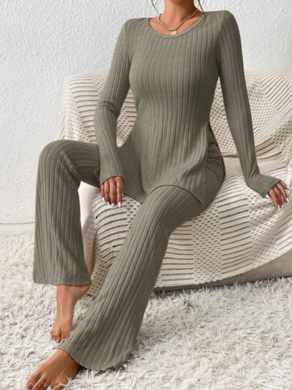 Women’s casual slim side slit knitted two-piece set