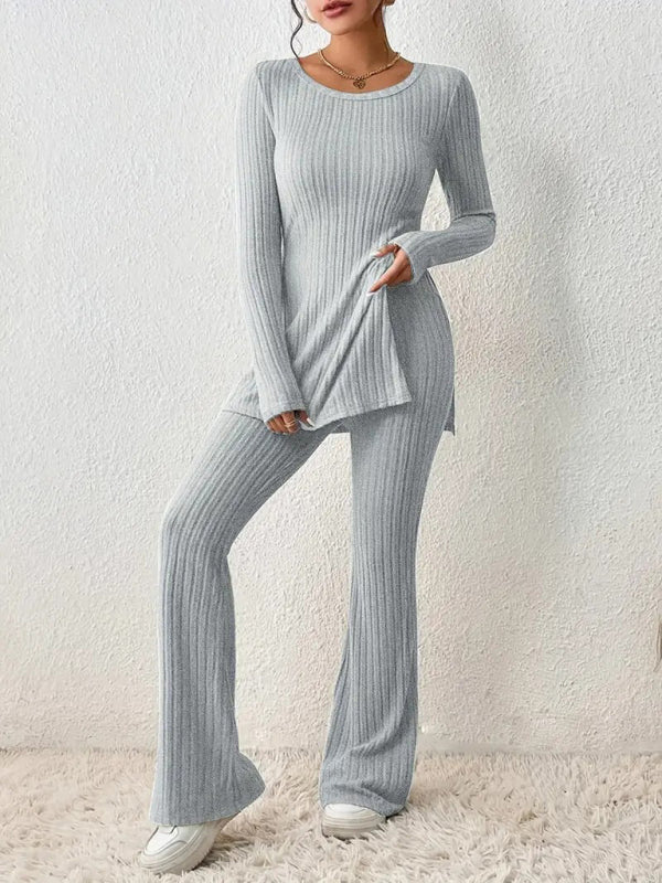 Women’s casual slim side slit knitted two-piece set