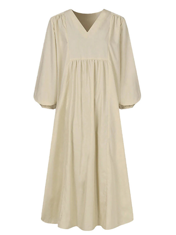 Women’s Cotton Linen Loose Balloon Sleeve Dress