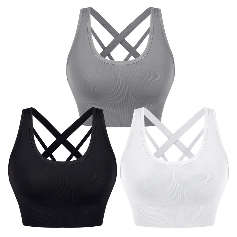 Women’s Cross Strap Seamless Back Sports Bra - Black