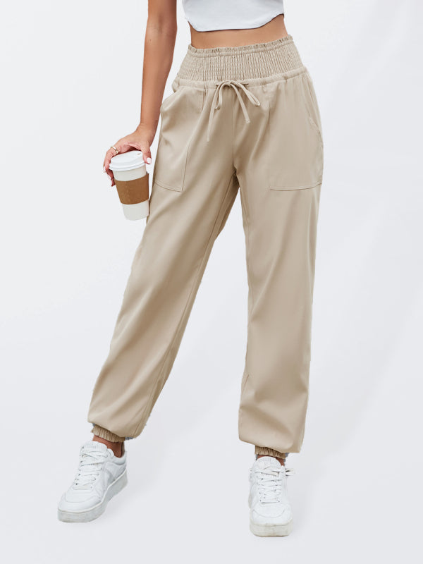 Women’s Elastic Bound High Waist Casual Pants - Khaki / S