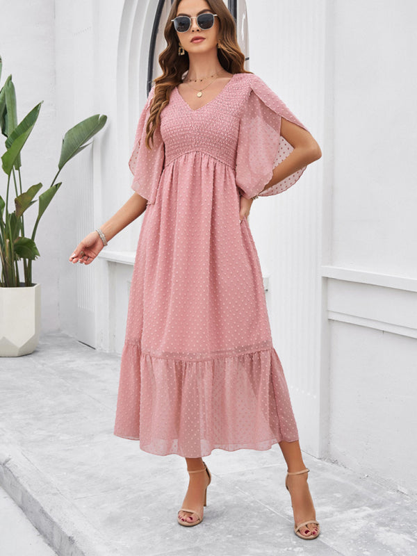 Women’s elegant solid color V-neck dress