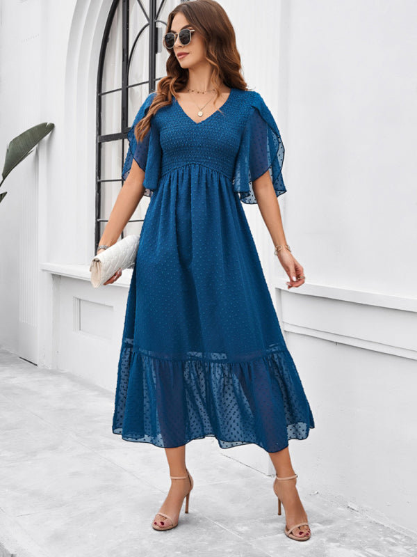 Women’s elegant solid color V-neck dress