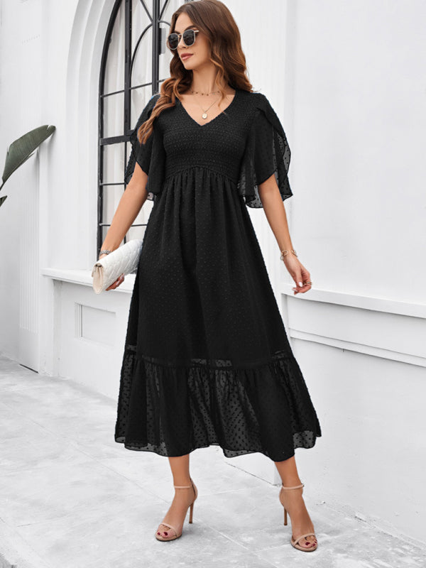 Women’s elegant solid color V-neck dress