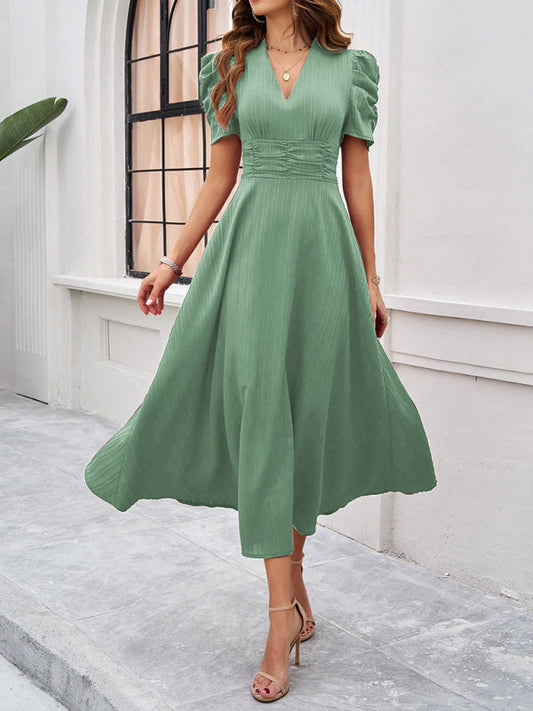 Women’s elegant solid color waist dress - Pale green / S