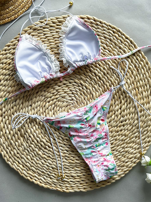 Women’s floral print lace-up two-piece bikini