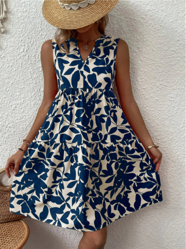 Women’s Floral Print Sleeveless Ruffle Tiered Minidress