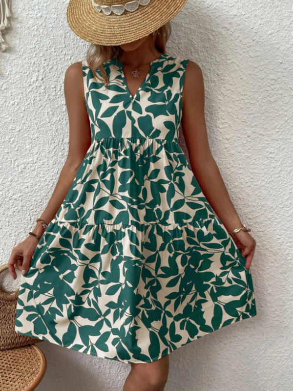 Women’s Floral Print Sleeveless Ruffle Tiered Minidress