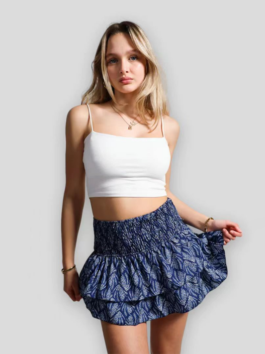 Women’s floral short skirt - Purplish blue navy / XS