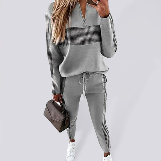 Women’s gray stitching zipper track set - Grey / S