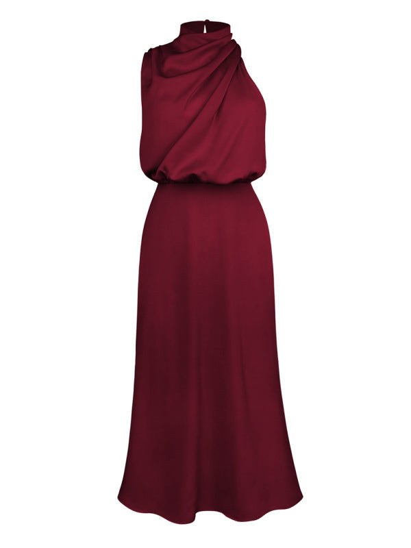 Women’s halter neck satin strap slim-fit mid-length dress