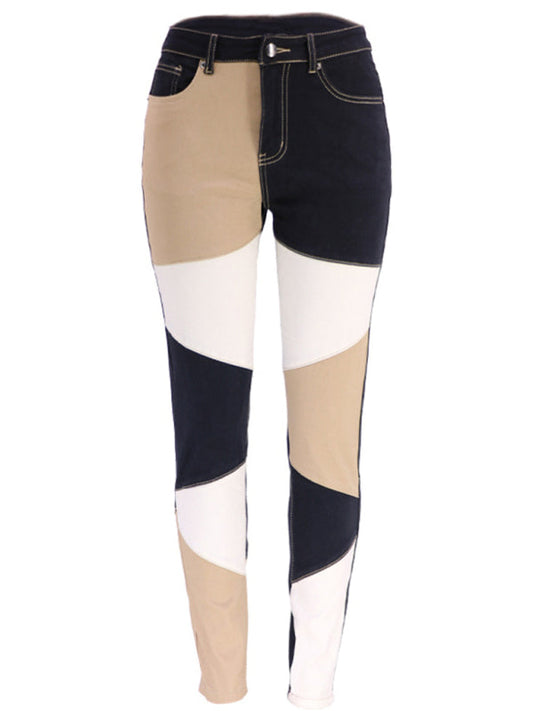 Women’s High Waist Colorblock Skinny Jeans - Khaki / S