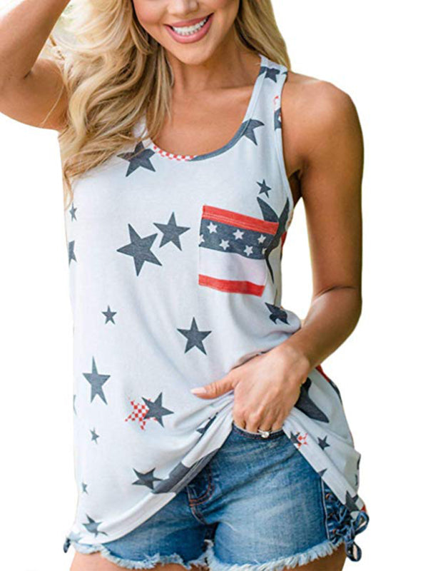 Women’s Independence Day Flag Print Loose Casual Tank Top