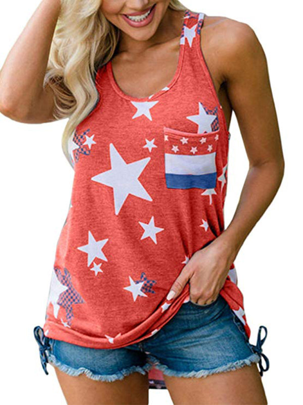 Women’s Independence Day Flag Print Loose Casual Tank Top