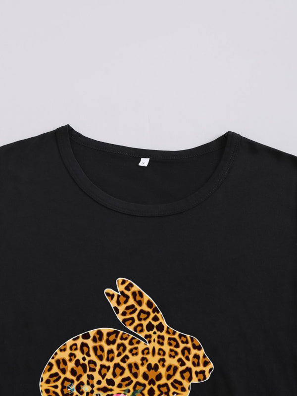 Women’s Leopard Rabbit Graphic Print Short Sleeve T-shirt