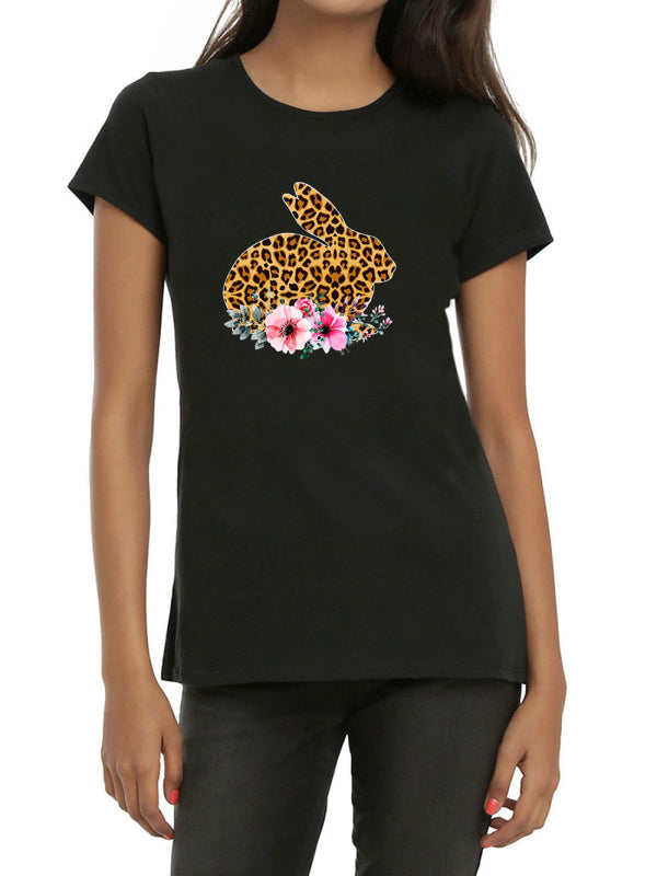 Women’s Leopard Rabbit Graphic Print Short Sleeve T-shirt