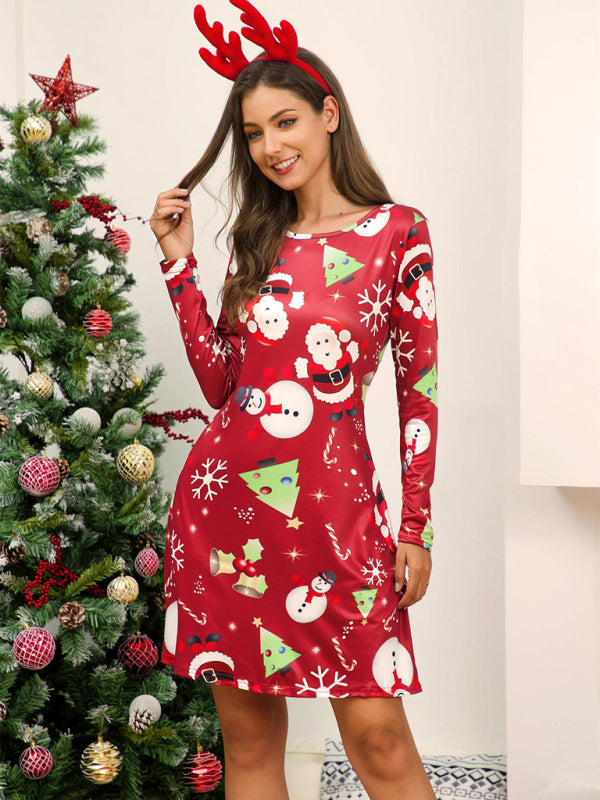 Women’s Long Sleeve Christmas Print Dress