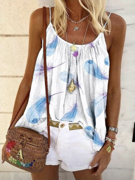 Women’s Loose Feather Print Camisole Top - White / S