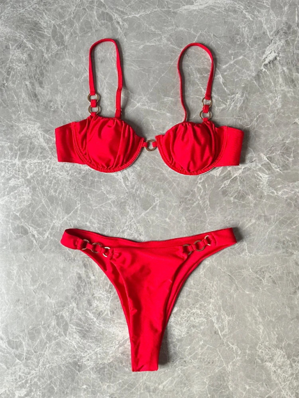 Women’s Low Waist Solid Color Bikini Set