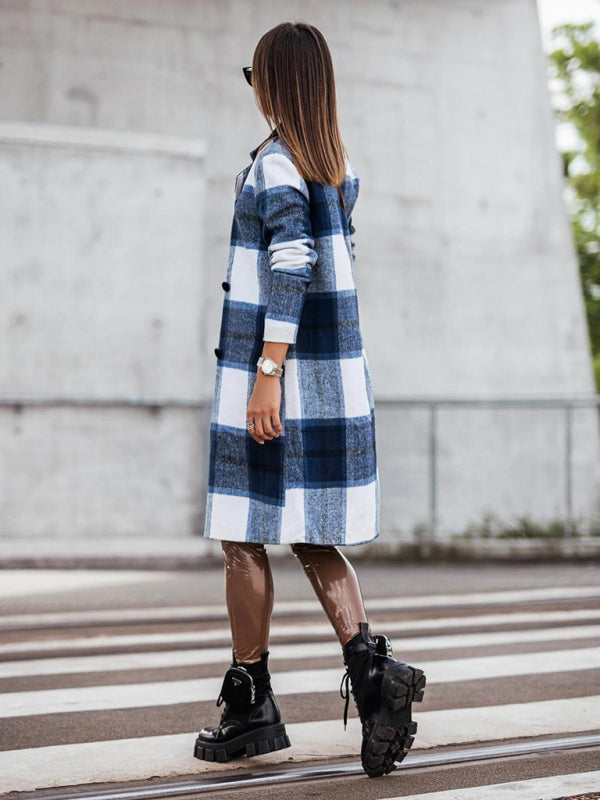 Women’s mid-length plaid printed coat