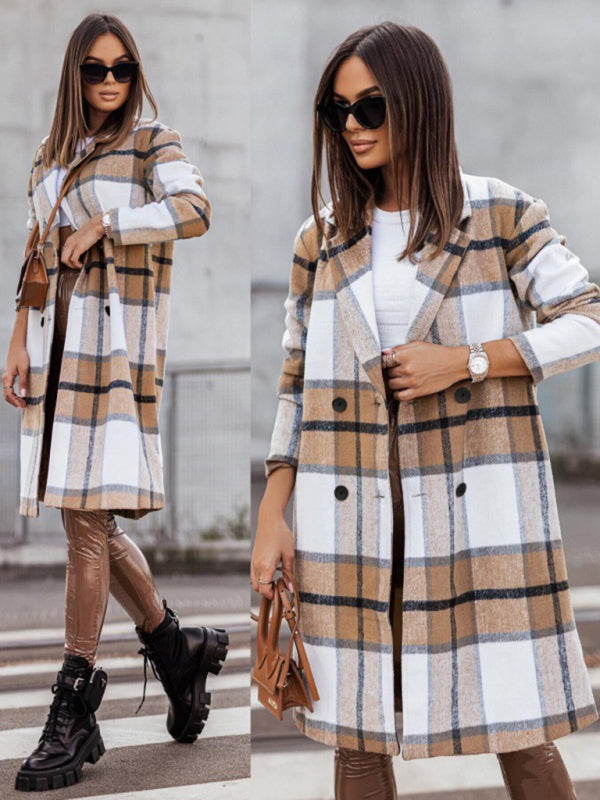 Women’s mid-length plaid printed coat