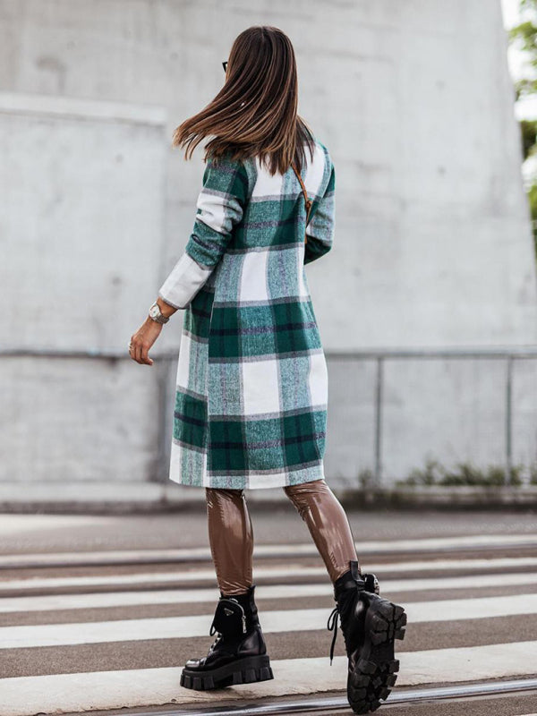 Women’s mid-length plaid printed coat