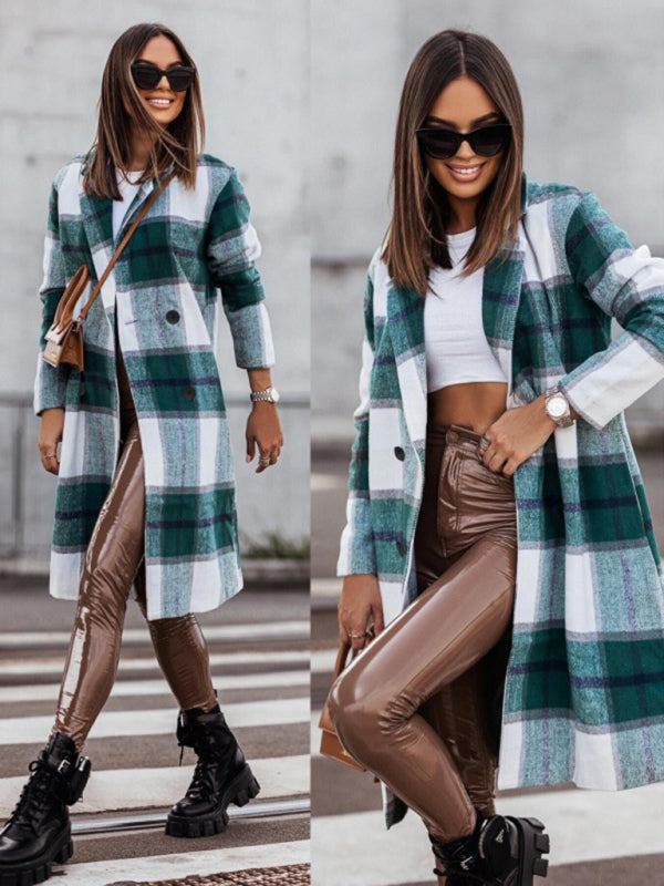 Women’s mid-length plaid printed coat