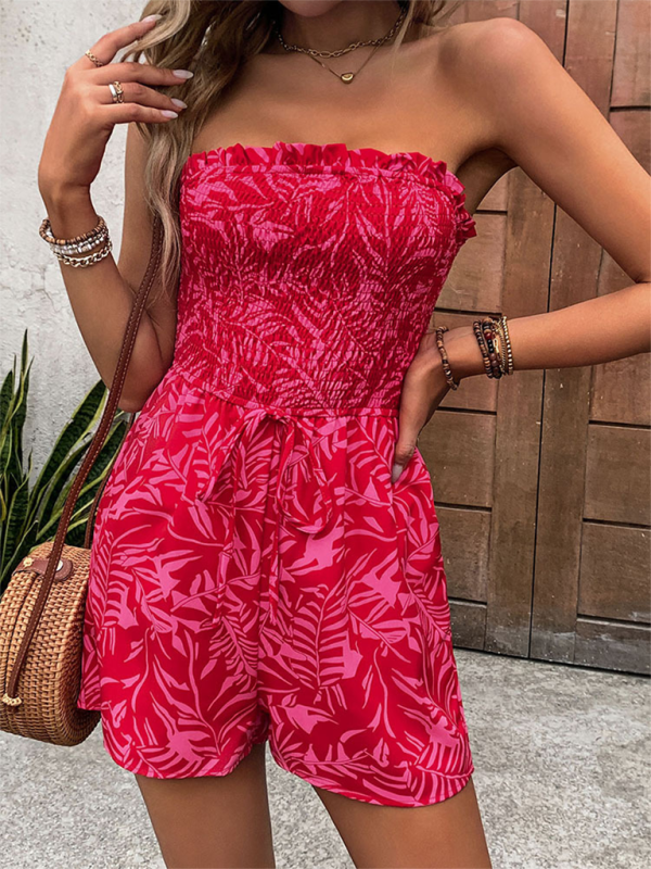 Women’s one-shoulder elastic printed tube top jumpsuit