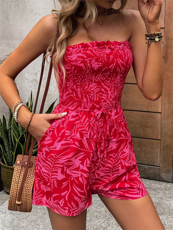 Women’s one-shoulder elastic printed tube top jumpsuit