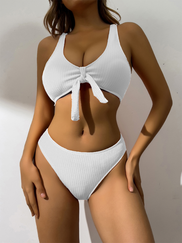 Women’s Pierced Solid Color Hollow Bikini - White / S