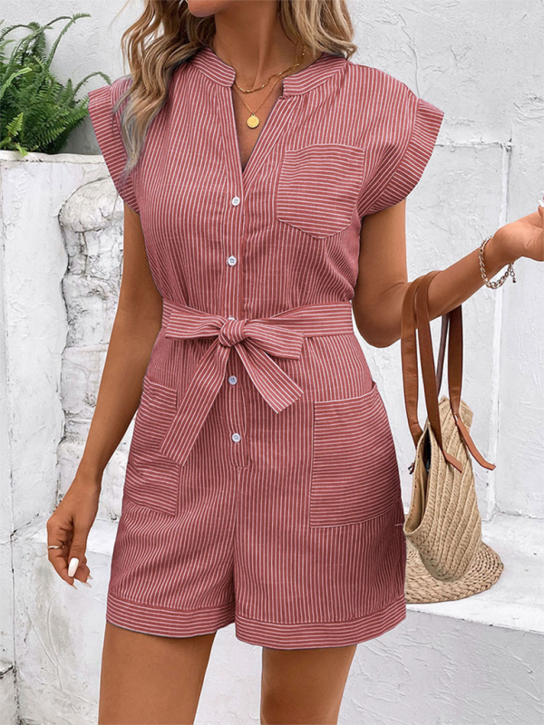 Women’s Pinstripe Short Sleeve Jumpsuit