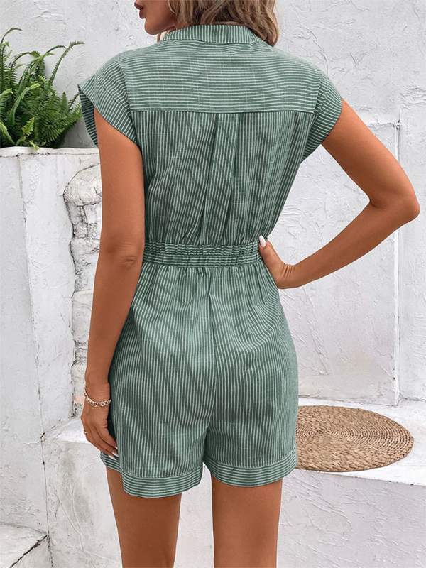 Women’s Pinstripe Short Sleeve Jumpsuit