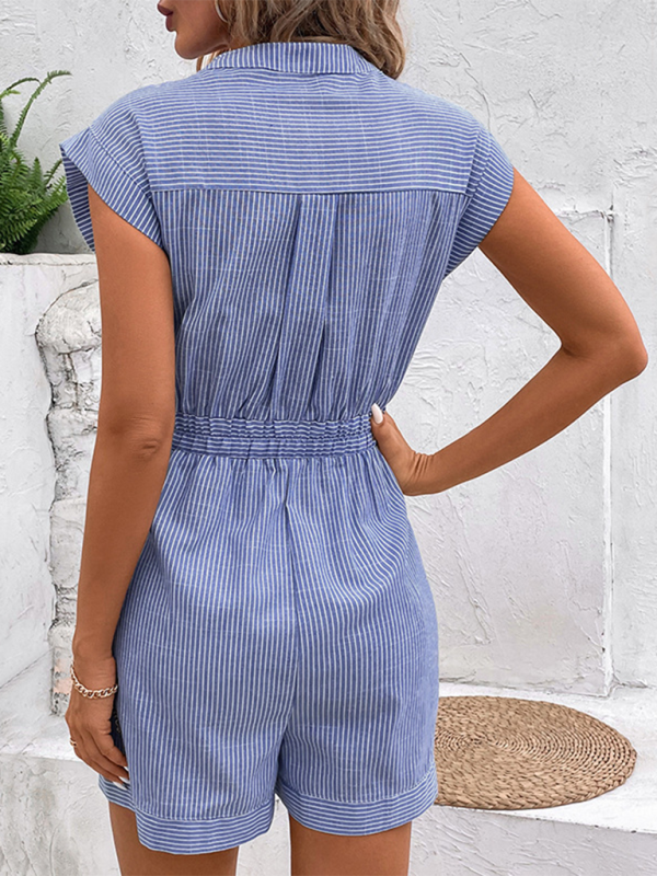 Women’s Pinstripe Short Sleeve Jumpsuit