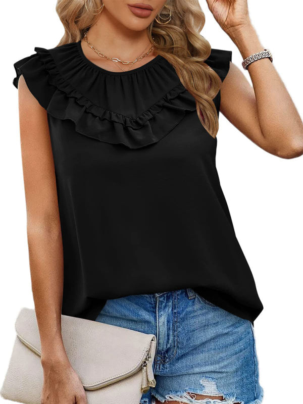 Women’s Pleated Sleeveless Tank Top - Black / S