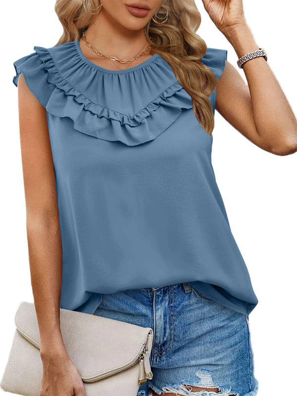 Women’s Pleated Sleeveless Tank Top - Blue / S