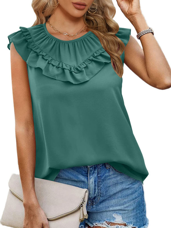 Women’s Pleated Sleeveless Tank Top - Green black jasper / S