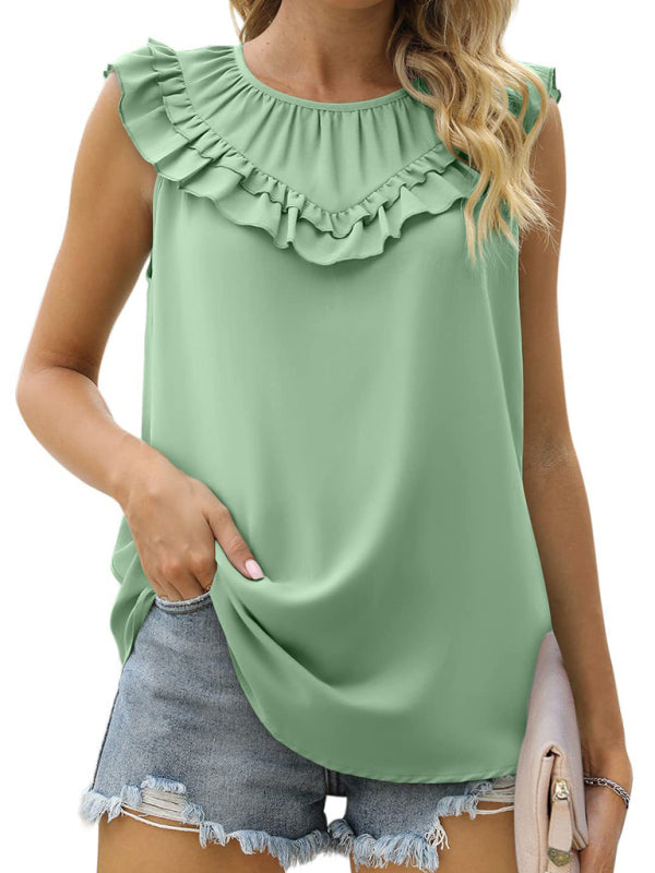 Women’s Pleated Sleeveless Tank Top - Pale green / S