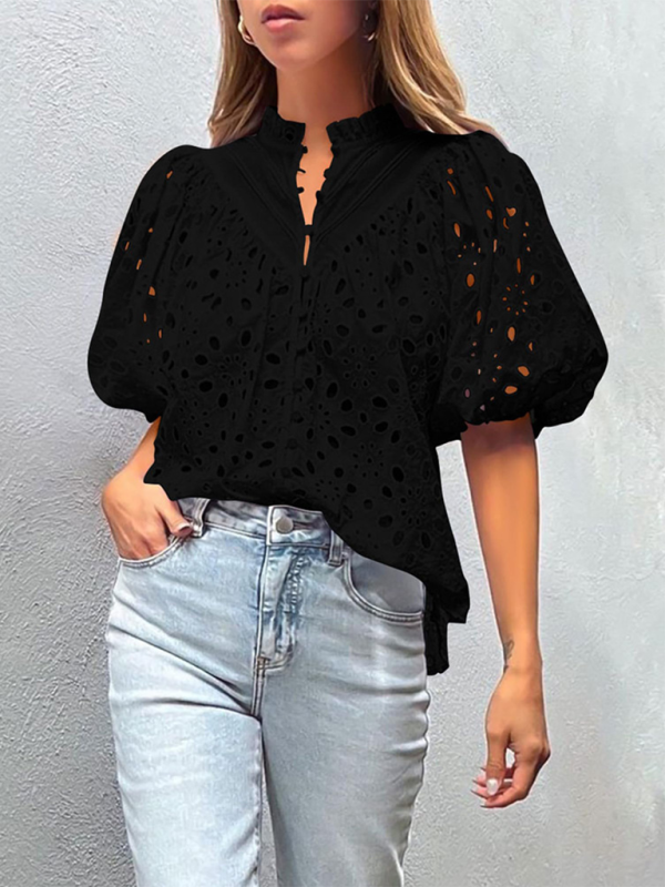 Women’s Puff Sleeve Embroidered Shirt