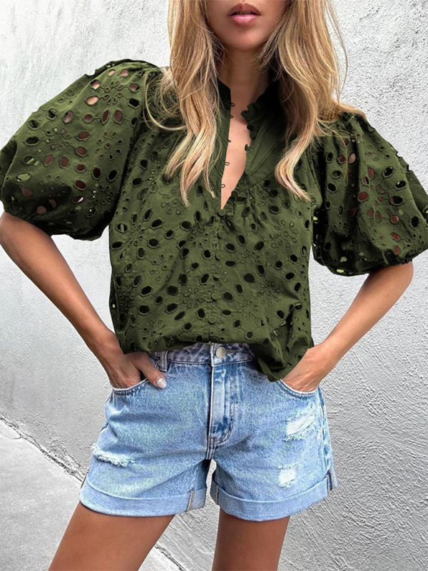 Women’s Puff Sleeve Embroidered Shirt