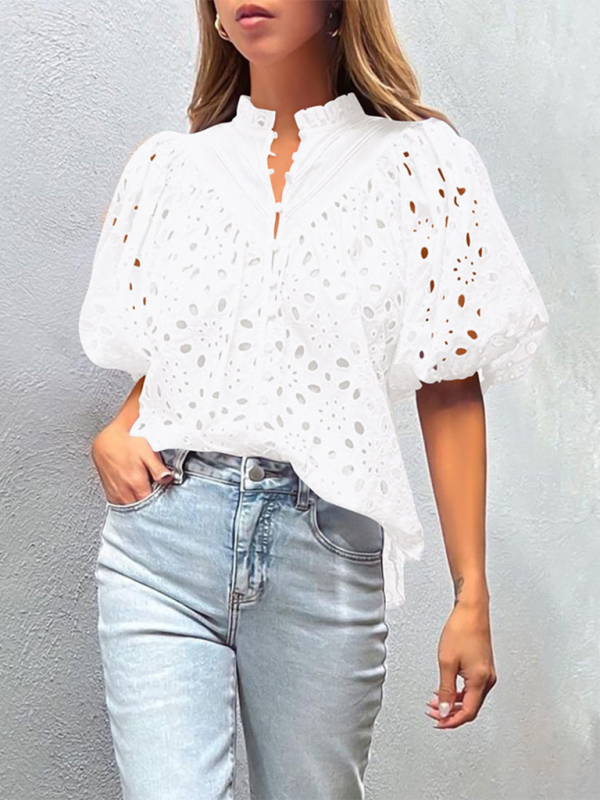 Women’s Puff Sleeve Embroidered Shirt